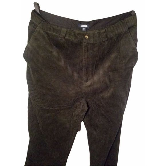 Kingsize Mens UNHEMMED Expandable Waist Corduroy Pleat-Front Pants Dark Green - Picture 2 of 4